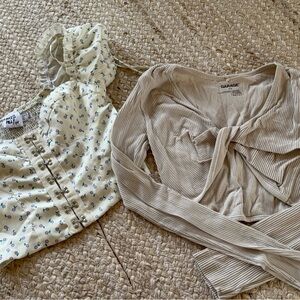 Garage Light Beige Ribbed Women's Blouse